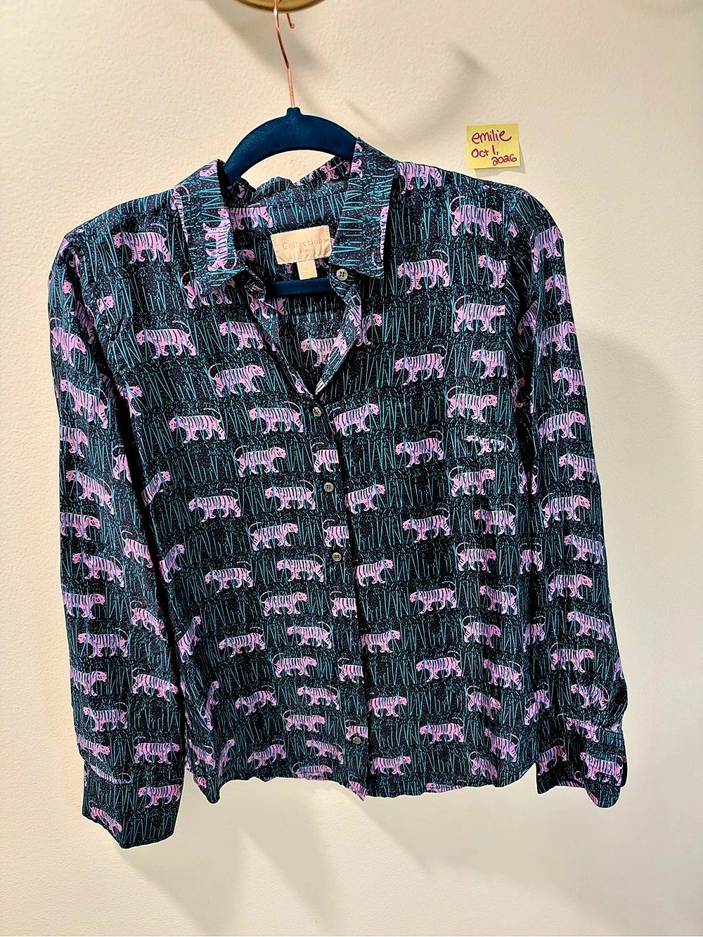 J.Crew Collection Silk Button-Down Shirt in Midnight Tiger Print Animal